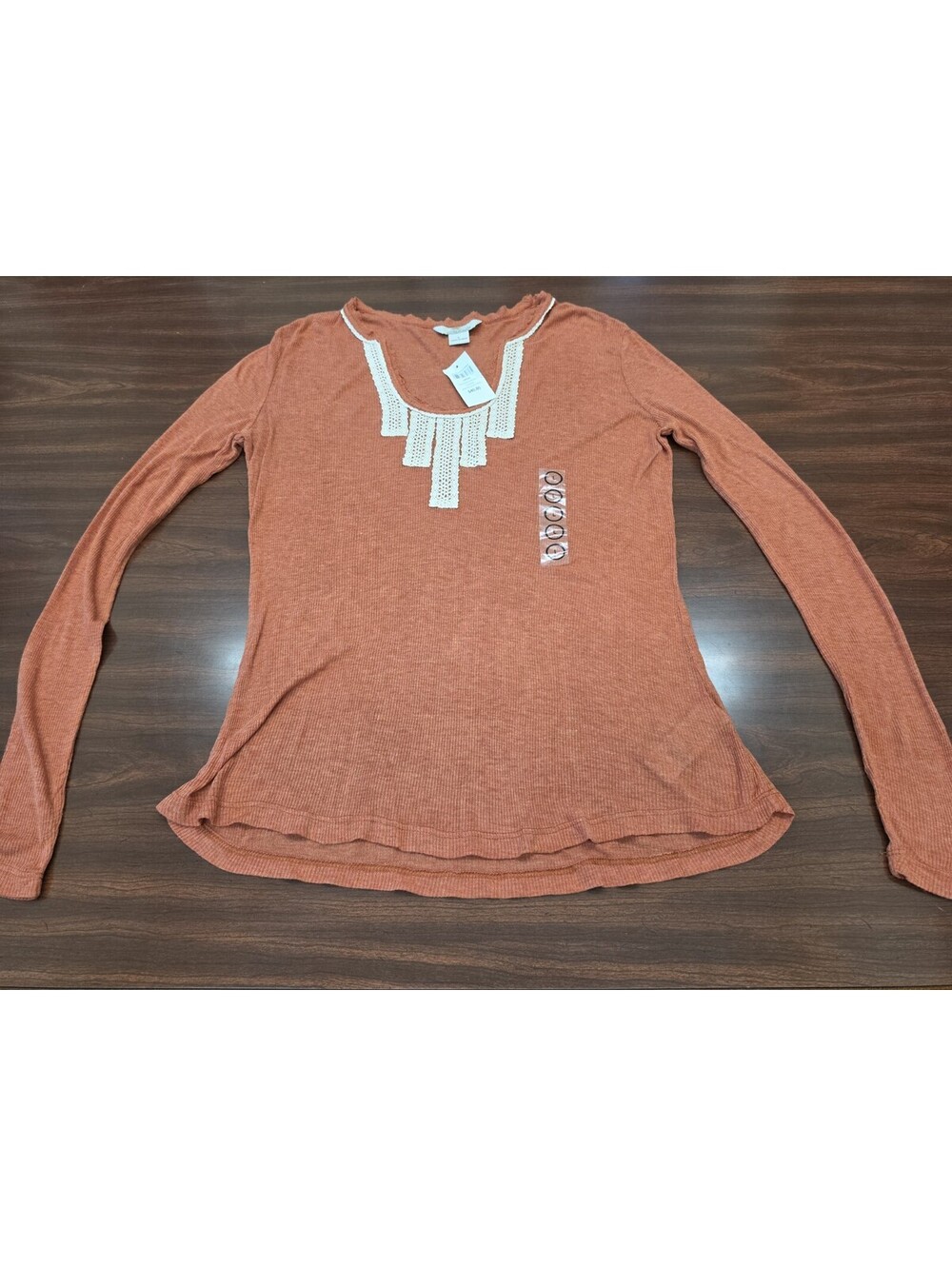 NWT Bob Timberlake Long Sleeve Top Size L Paprika Orange Crochet Lace Trim Boho
